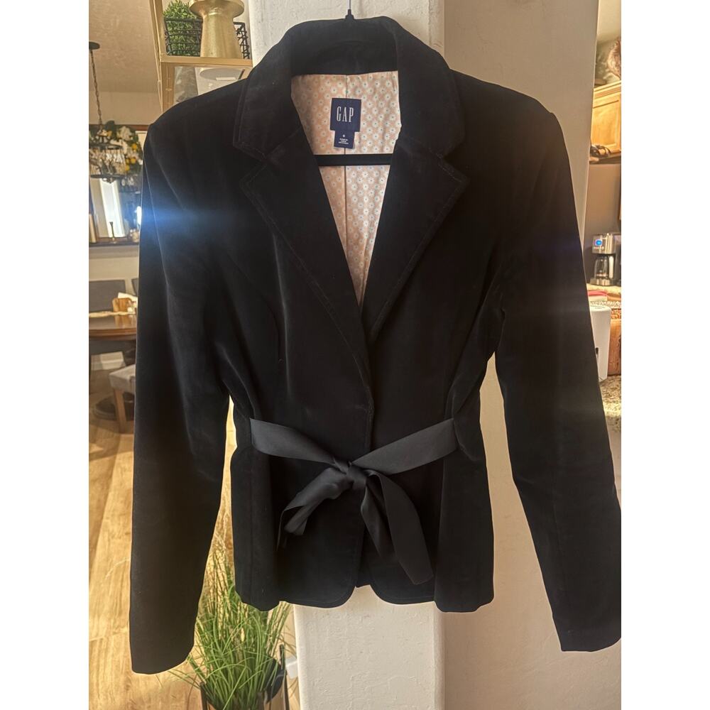 GAP Vintage Y2K Velvet Blazer Black With Pink Satin Lining Size 6 - Picture 3 of 5